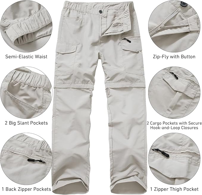 Mens Hiking Convertible Pants Quick Dry Waterproof Zip Off Lightweight Cargo Safari Fishing Work Pants Trousers with Belt