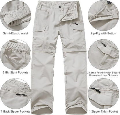 Mens Hiking Convertible Pants Quick Dry Waterproof Zip Off Lightweight Cargo Safari Fishing Work Pants Trousers with Belt