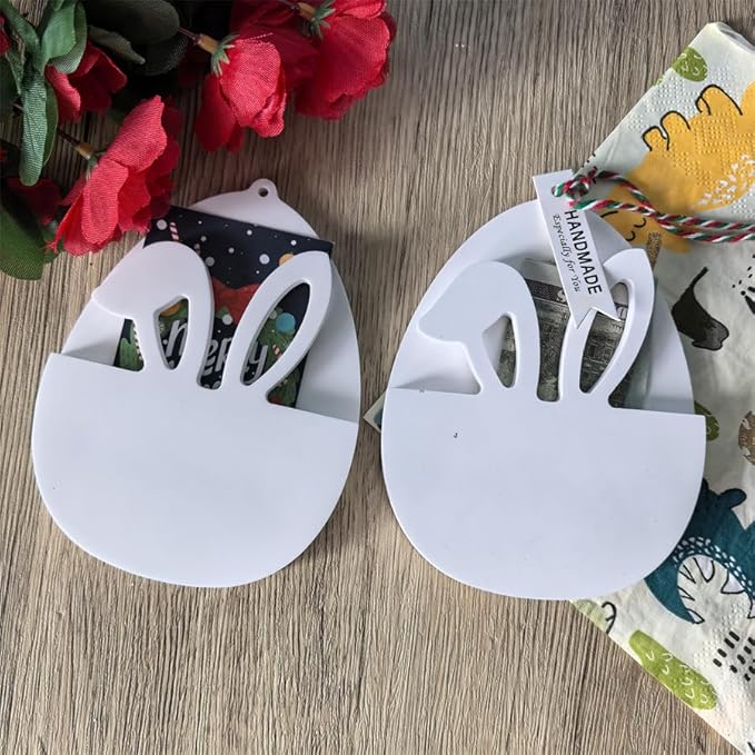 Silicone Molds for Easter Bunny Money & Card Holder, 2-Piece Set with Rabbit Ear Egg Design for Plaster of Paris and Resin, Reusable DIY Craft for Holiday Table Decor, Spring Centerpiece & Gifts
