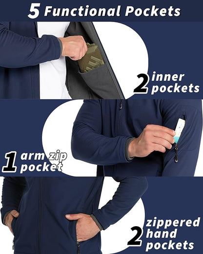 33,000ft Men's Hooded Softshell Jacket Waterproof Lightweight Insulated Windbreaker Fleece Lined Rain Shell Jacket