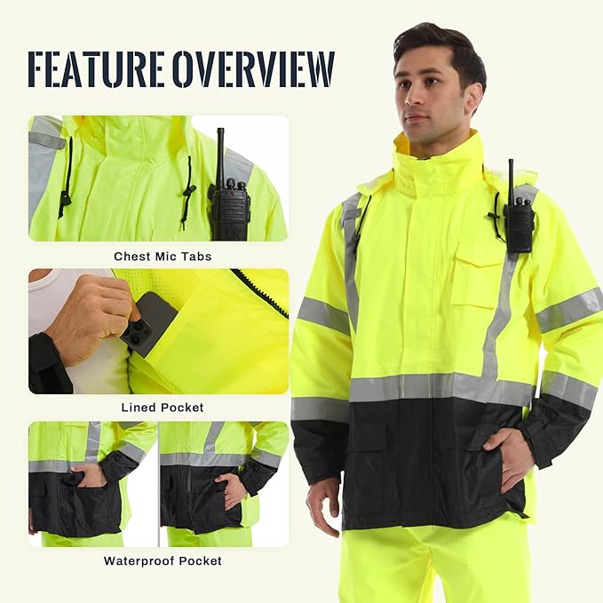 SKSAFETY Hi Vis Reflective Rain suits for Men Waterproof - High Vis Safety Rain Jacket, High Visibility Raincoat for Men