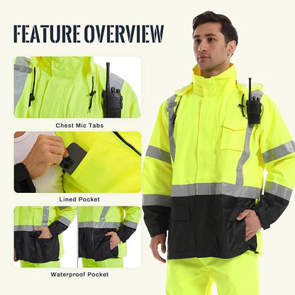 SKSAFETY Hi Vis Reflective Rain suits for Men Waterproof - High Vis Safety Rain Jacket, High Visibility Raincoat for Men
