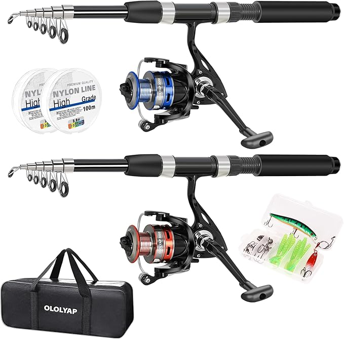 Fishing Pole Combo Set 6.9ft 2PCS Telescopic Fishing Rod and Reel Combo with Carrier Bag Collapsible Fishing Rod and Reel Kits for Bass Sea Saltwater Freshwater