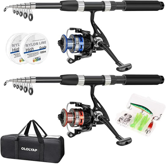 Fishing Pole Combo Set 6.9ft 2PCS Telescopic Fishing Rod and Reel Combo with Carrier Bag Collapsible Fishing Rod and Reel Kits for Bass Sea Saltwater Freshwater