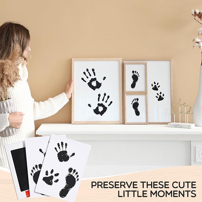 Jetec 15 Set Inkless Baby Footprint and Handprint Kit, Clean Touch Ink Pad for Baby Hand and Footprints, Dog Paw Print Kit with Ink Pads and Imprint Cards for Newborns Babies Pets Gifts (Black)