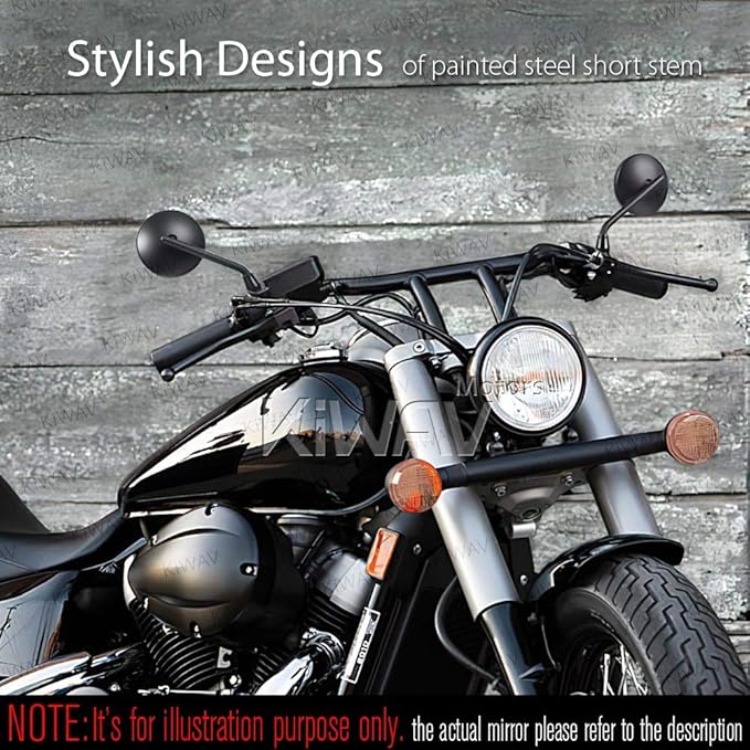 KiWAV Motorcycle 4 Inches Round Mirrors Rear View Side Old School Black Eclipse Short Stem Convex 10mm M10 1.25 Pitch Standard Threads Compatible for Most Metric Bikes Pack of a Pair