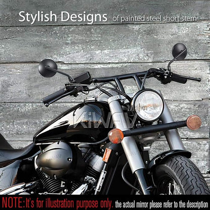 KiWAV Motorcycle 4 Inches Round Mirrors Rear View Side Old School Black Eclipse Short Stem Convex 10mm M10 1.25 Pitch Standard Threads Compatible for Most Metric Bikes Pack of a Pair