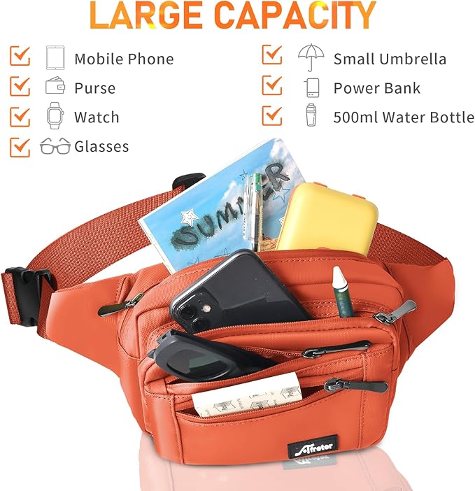 Waist Pack Bag Fanny Pack for Men&Women Hip Bum Bag with Adjustable Strap for Outdoors Workout Traveling Casual Running Hiking Cycling (Orange)