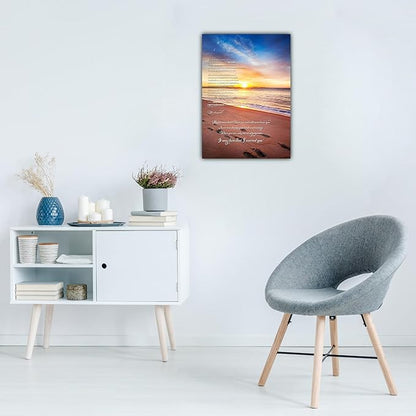 Footprints in the Sand Canvas Prints Wall Art, Footprints in the Sand Wall Art Decor, Inspirational Christian Poem Wall Poster Gift, Beach Picture Wall Art for Living Room Beach Office 18"Wx24"HInches