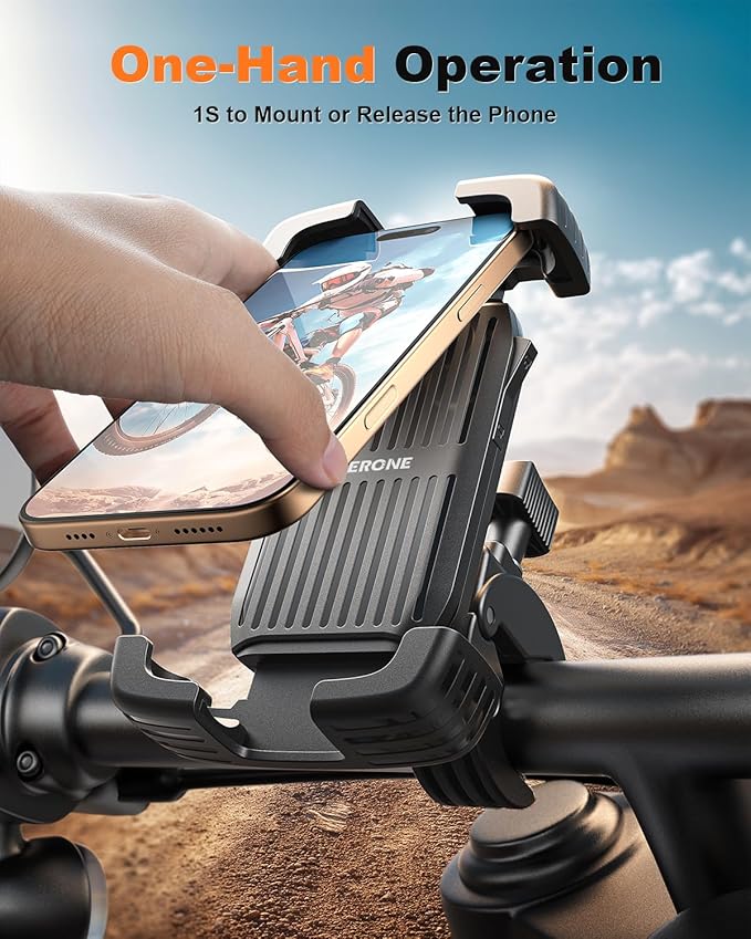SUPERONE Bike Phone Holder, [1s Lock] Motorcycle Phone Mount, [Anti-Shake] Handlebar Cell Phone Clamp, Scooter Phone Clip for Handlebars with Diameters 0.65-1.2 in, Suitable for 4.7-7.2 in Phones