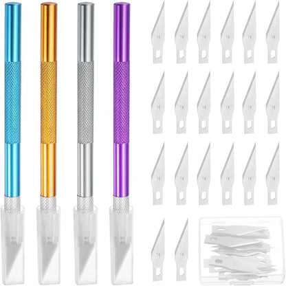 MECCANIXITY 4 Pcs Exacto Knife, Craft Hobby Knife with 40 Exacto Blades(#11) Profession Craft Knives for Crafting, Modeling, Scrapbooking (Purple, Gold, Blue, Silvery)