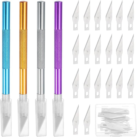 MECCANIXITY 4 Pcs Exacto Knife, Craft Hobby Knife with 40 Exacto Blades(#11) Profession Craft Knives for Crafting, Modeling, Scrapbooking (Purple, Gold, Blue, Silvery)