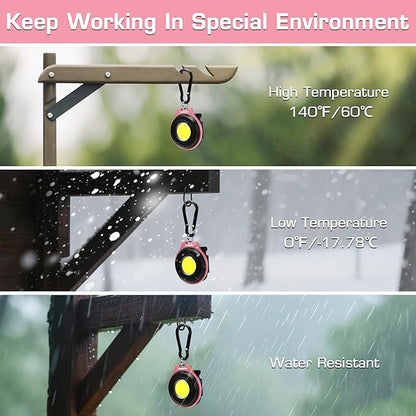 WORKPRO COB Keychain Work Light, Rechargeable Magnetic Keychain Flashlight, Mini Pocket Carabiner Flashlight with Hat Clip, 3 Light Modes Emergency Light for Camping, Hiking and Fishing, Pink Ribbon