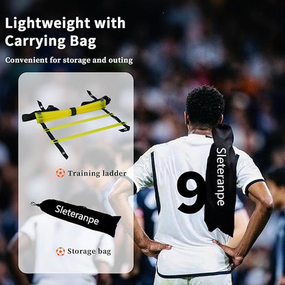 20ft Agility Ladder - Speed Ladder for Soccer with Carry Bag & Straps | 12 Adjustable Rungs | Soccer, Agility Training Equipment | Durable Footwork Ladder for Athletes (Yellow)