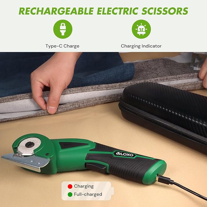 VLOXO Cordless Electric Scissors Upgraded, 4V Electric Cardboard Cutter Rechargeable Fabric Mini Cutter Rotary Multi-Cutting Power Tool with Safety Lock & LED Light for Carpet Leather Felt Storage Box