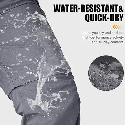 Mens Hiking Convertible Pants Quick Dry Waterproof Zip Off Lightweight Cargo Safari Fishing Work Pants Trousers with Belt