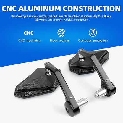 DREAMIZER Motorcycle Bar End Mirrors Black CNC Bar End Mirrors for Motorcycles Compatible with Honda Kawasaki Suzuki Scooter and More (Blue Glass Lens)