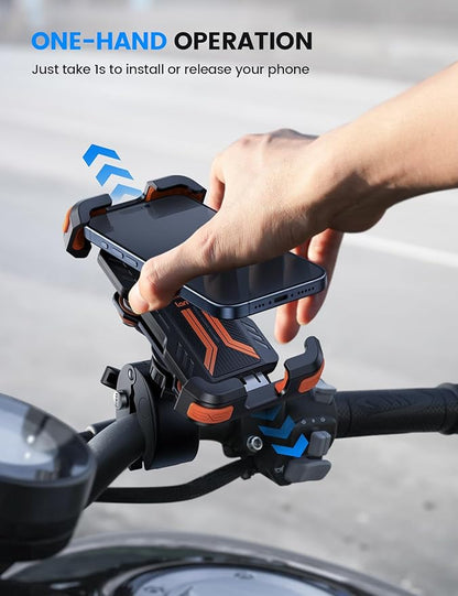 Lamicall Motorcycle Phone Mount Holder - [Dual Vibration Dampener] [Anti Shake] Motorcycle Cell Phone Holder, Upgrade Bike Phone Mount, Fit iPhone 16/15/14/13 Pro Max, 4.7-6.7" Phones, Orange
