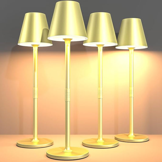 LED CordlessTable Lamp,4000mAh Rechargeable Battery Desk lamp,3 Level Brightness Night Light, Simple Design, for Couple Dinner/Coffee Table/Restaurant/Bedroom(Champagne Gold 4Pack)