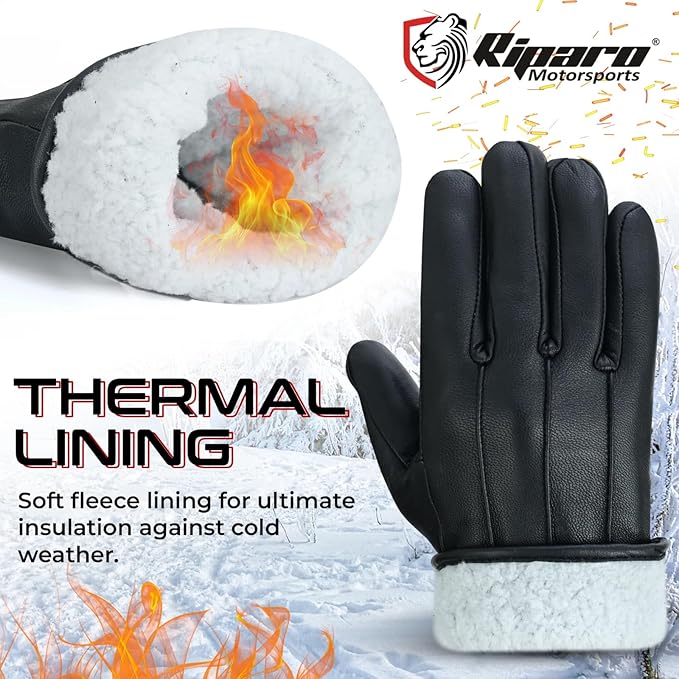 Riparo Winter Gloves for Men, Leather Winter Gloves for Cold Weather, Snow Gloves for Motorcycle Driving Hiking Outdoor