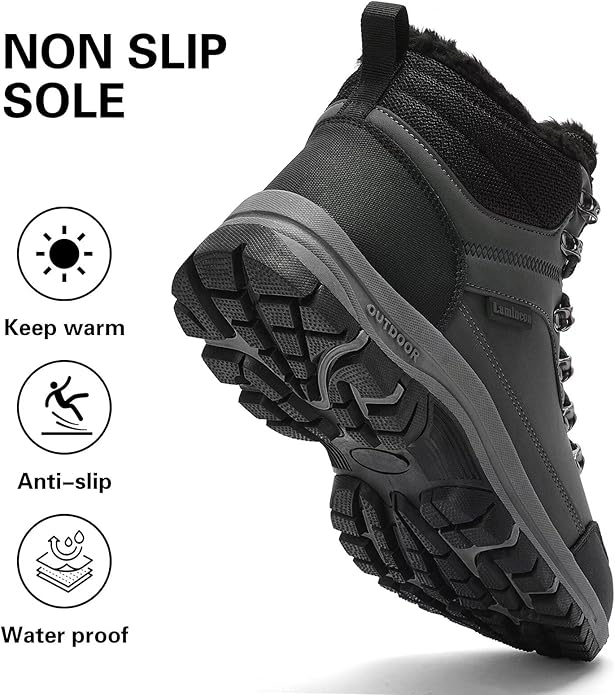 Lamincoa Mens Snow Boots Water Resistant Hiking Boots for Men Non-slip Winter Outdoor Warm Comfort Camping Backpacking Shoe