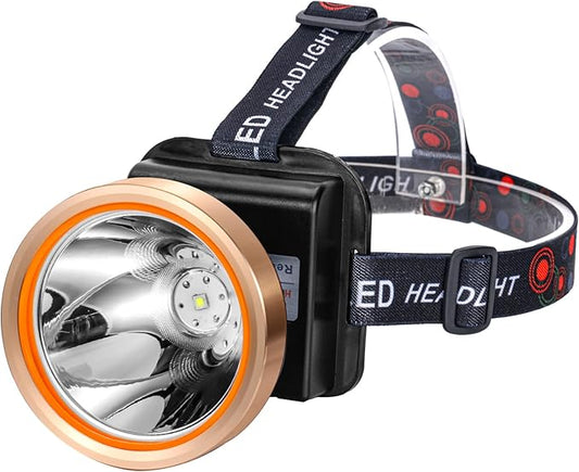 Superbright LED Rechargeable Headlamp,High Power 2 Light Modes Waterproof Headlight Adjustable Gold Head Troch Lamp for Hunting Fishing Hiking(White Light)