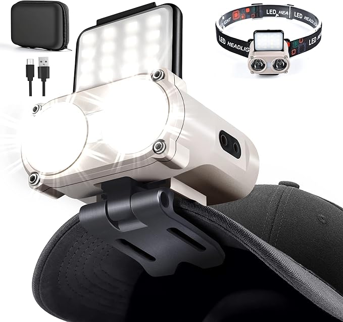 LED Hard Hat Light, 800Lumens Rechargeable Dimmable Clip on Cap Lights, 180°Adjustable Hands Free Hat Flashlight Headlamp Waterproof for Running, Camping, Hunting, Cycling, Emergency