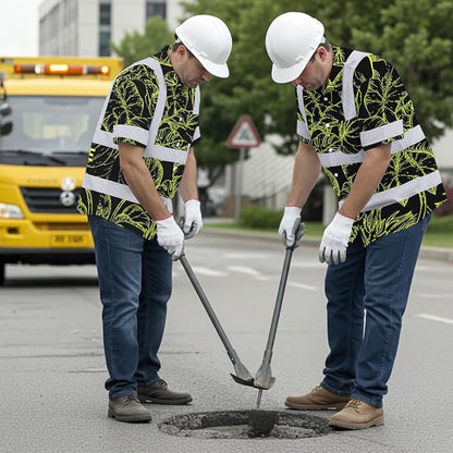 High Visibility Hawaiian Shirt for Men Tropical Shirts Custom Name Floral Outfit Reflective Safety Workwear
