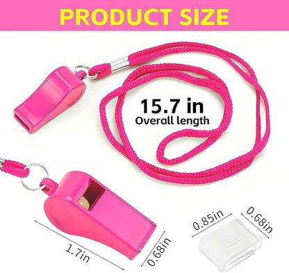 Pink Whistle, Plastic Whistle Emergency with Lanyard and Mouthpiece – Loud Crisp Sound for Coaches, Lifeguard, Teachers, Training, and Outdoor Safety (2 Pack)