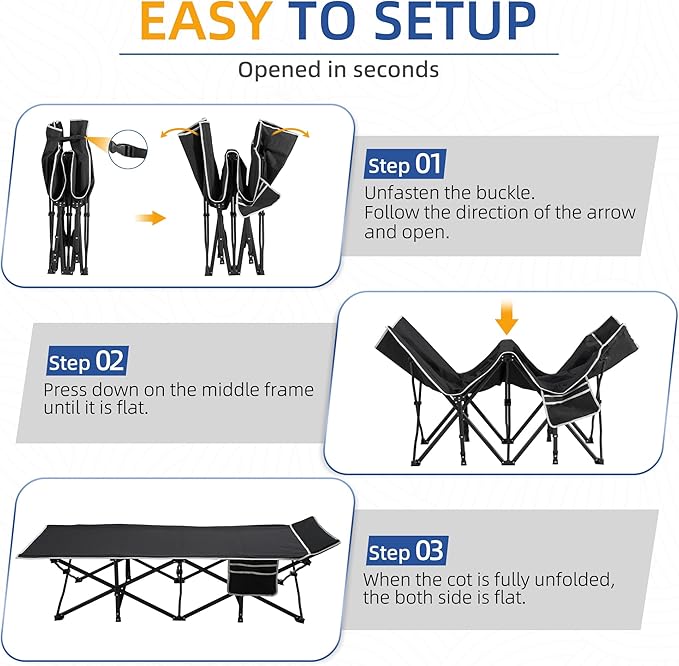 HABUTWAY Camping Cot with Mattress, 32" Extra Wide Camping Cots for Adults, Sleeping Cot for Adults Holds Up to 600LBS, Cots for Sleeping, Camp, Rv, Beach, Patio, Office Naps(Grey)
