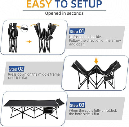 HABUTWAY Camping Cot with Mattress, 32" Extra Wide Camping Cots for Adults, Sleeping Cot for Adults Holds Up to 600LBS, Cots for Sleeping, Camp, Rv, Beach, Patio, Office Naps(Grey)