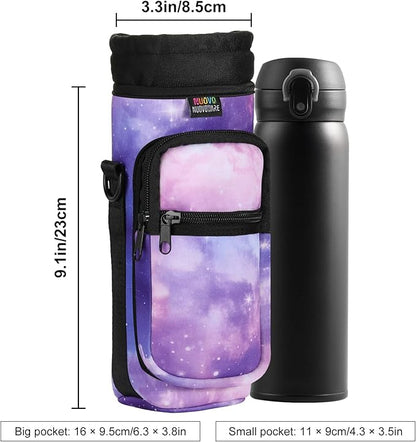 Nuovoware Water Bottle Carrier Bag,25oz/40oz/64oz Bottle Pouch Holder,Adjustable Shoulder Hand Strap 2 Pocket Sling Neoprene Sleeve Sports Accessories for Hiking Travelling Camping