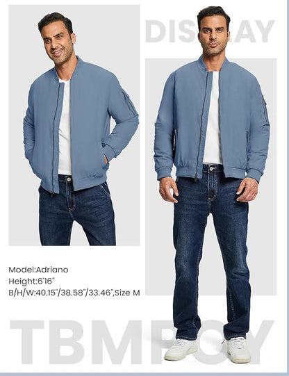 TBMPOY Men's Fall Jacket Winter Windbreaker Bomber Zip Up Padded Softshell Warm Windproof Casual Coat