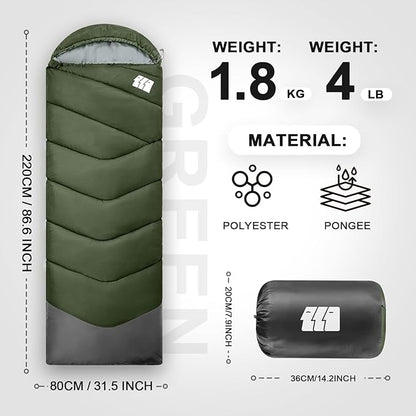Sleeping Bags for Adults Cold Weather,Portable, Waterproof,Lightweight Sleeping Bag for Tall Girls Boys with Compression Sack for Warm Camping, Hiking, Outdoor & Indoor