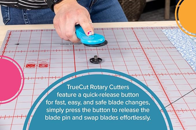 TrueCut Straight Rotary Cutter - 45mm Ergonomic Wheel Cutter for Fabric & Crafting - Left or Right-Handed - Track-and-Guide Ruler - Quilting and Sewing Supplies