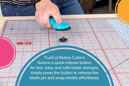 TrueCut Straight Rotary Cutter - 45mm Ergonomic Wheel Cutter for Fabric & Crafting - Left or Right-Handed - Track-and-Guide Ruler - Quilting and Sewing Supplies