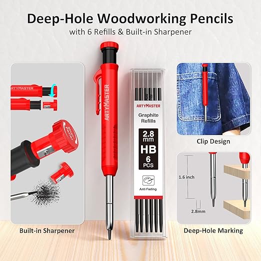 8 inch 3D Multi-Angle Measuring Square Ruler, WT103C High Precision Hole Scribing Woodworking Tools, 0-90° Aluminum Alloy Carpenter Square with Stair Gauges, Carpenter Pencils 6 Refills.