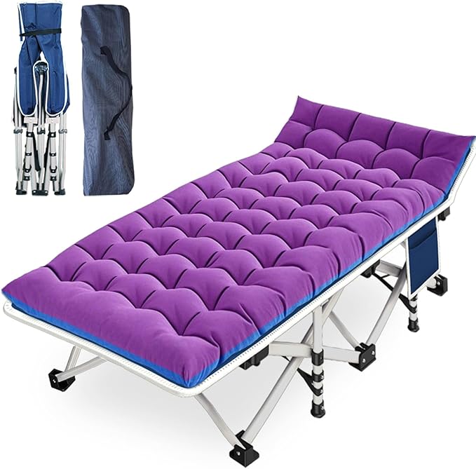 Camping Cot with Comfortable Mattress Cots for Sleeping with Pad Heavy Duty Camping Bed Sleeping Bed Include Carry Bag Camping Cots for Adults Home Office Vocation Outdoor Nap