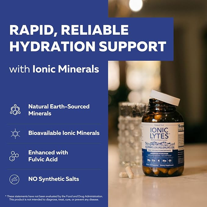 Ionic Lytes™ Electrolyte Mineral Complex with Ionic Sea Salt, Fulvic & Humic Acid - Supports Hydration, Electrolyte & Mineral Balance & Muscle Function (120 Capsules) - Soy-Free, Gluten-Free, cGMP