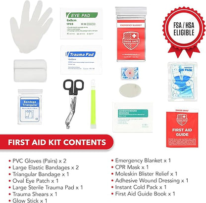 Swiss Safe 2-in-1 First Aid Kit for Car, Travel & Home, Businesses - Bonus Mini Kit for Medical Emergency Aid, Survival, Camping - FSA & HSA Eligible - 348 Pcs, Large Hardcase FAK