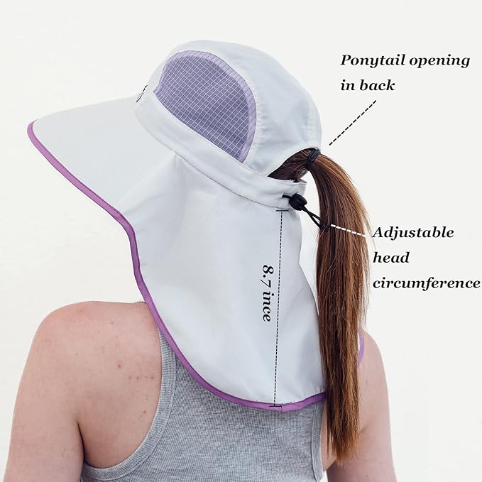 UV Sun Protection Hat Women Foldable Neck Flap Wide Brim Fishing Hat with Ponytail Hole for Women