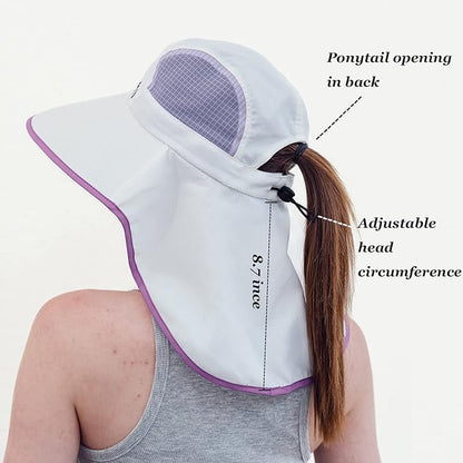 UV Sun Protection Hat Women Foldable Neck Flap Wide Brim Fishing Hat with Ponytail Hole for Women