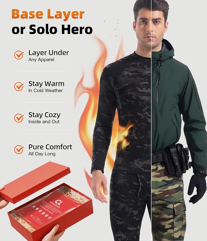 CL convallaria Mens Thermal Underwear Set with Fly Long Johns Base Layer Winter Hunting Gear Sport Top and Bottom