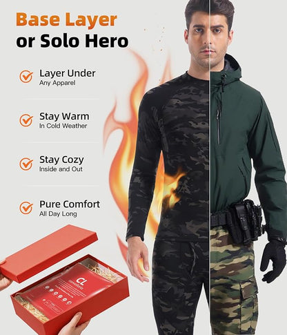 CL convallaria Mens Thermal Underwear Set with Fly Long Johns Base Layer Winter Hunting Gear Sport Top and Bottom