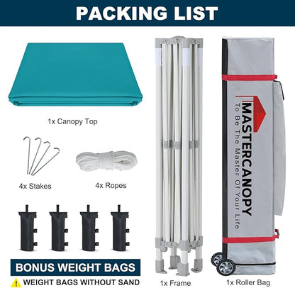 MASTERCANOPY Pop Up Canopy Tent Commercial Grade 10x10 Instant Shelter (Turquoise)