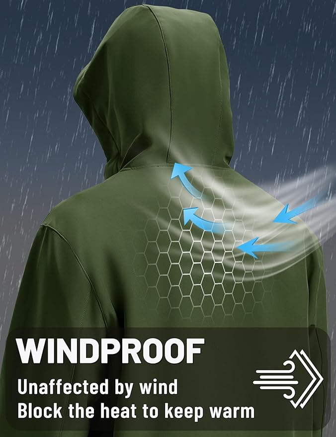 TACVASEN Men's Softshell Jacket with Hood Waterproof Tactical Fleece Coat Winter Windbreaker Lightweight Rain Jackets