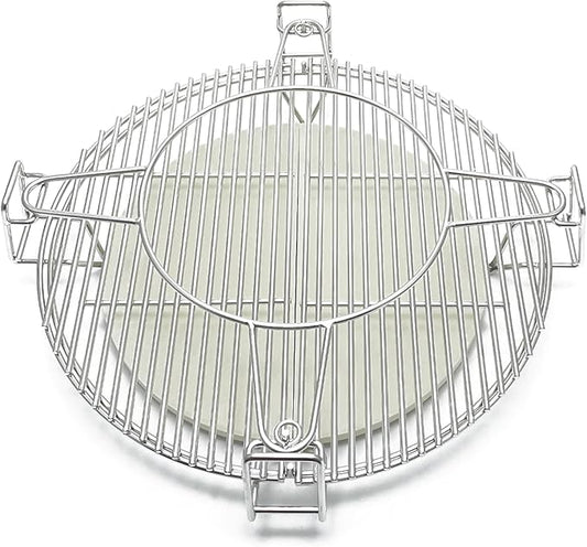 Multi-Level Cooking Grates with Ceramic Heat Deflectors, System Kit for Large Big Green Egg, BGE Kamado Joe Classic, Char-Griller Akorn 18" Charcoal Grill