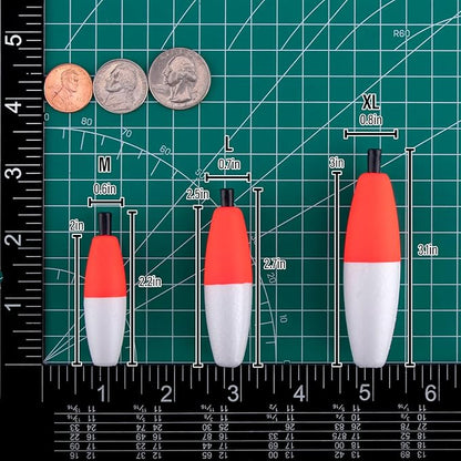 Dr.Fish 15 Pack Fishing Float Cigar Foam Bobbers Peg Floats Slip Fishing Corks Bobber for Santee Catfish Rig Crappie Freshwater Saltwater