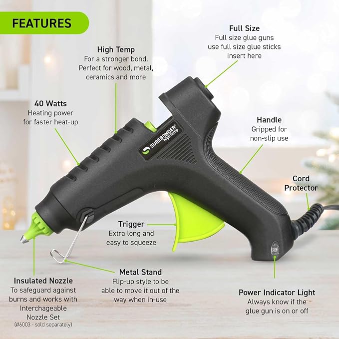 Surebonder High Temperature Hot Glue Gun Kit with 20 Full-Size All-Purpose Glue Sticks Included - Perfect for Crafts, DIY Projects, and Quick Repairs