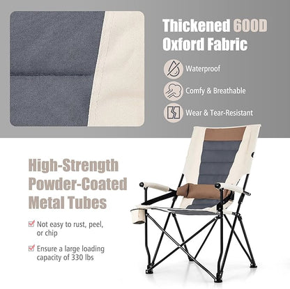 HAPPYGRILL Folding Camping Chair with Carrying Bag, Portable Lawn Chair with Cup Holder, 330 LBS Outdoor Chair for Outside Fishing Travel Swimming Picnic